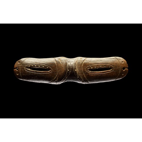 Rare Pair of Ancient Alaskan Bering Sea Eskimo Carved Caribou Antler Snow Goggles ‘I Gauk’